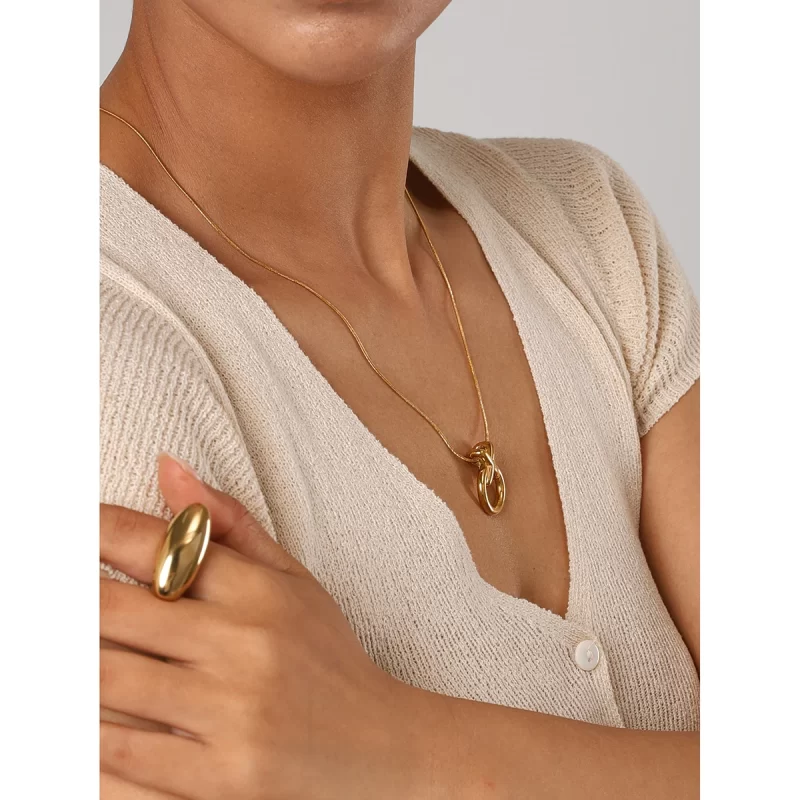 J&D Jewelry Fashion Necklace Two Tone Plated Snake Chain Necklace Stainless Steel Donuts Pendent Necklace - Image 2