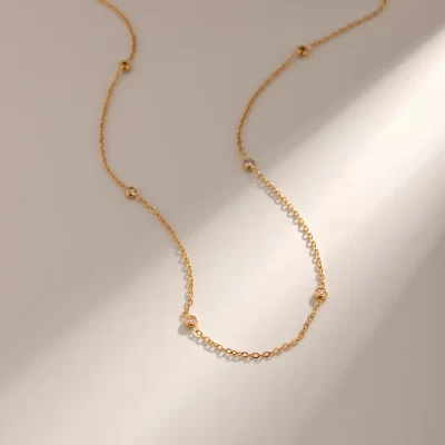 J&D Jewelry Dainty 18K PVD Gold Plated Stainless Steel Round Cubic Zirconia Chain Necklace for Women