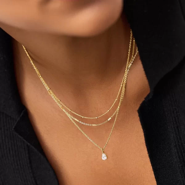 Youthway Statement Fashion Gold Plated Stainless Steel White Zircon Pendant Multi-layer Chain Necklace Waterproof Lady Jewelry - Image 2