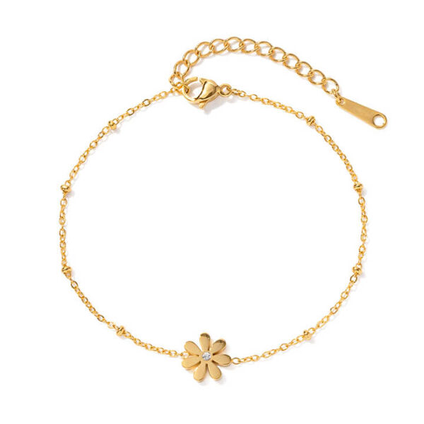 Waterproof Stainless Steel Bracelet for Women 18K Gold Plated with Zircon Flower Chain Unisex Diamond Charm Bangles
