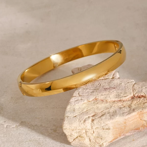 Stainless Steel Gold Color Circle Oval Smooth Bracelet For Unisex Modern Trendy Anti Allergic Jewelry Gift - Image 2