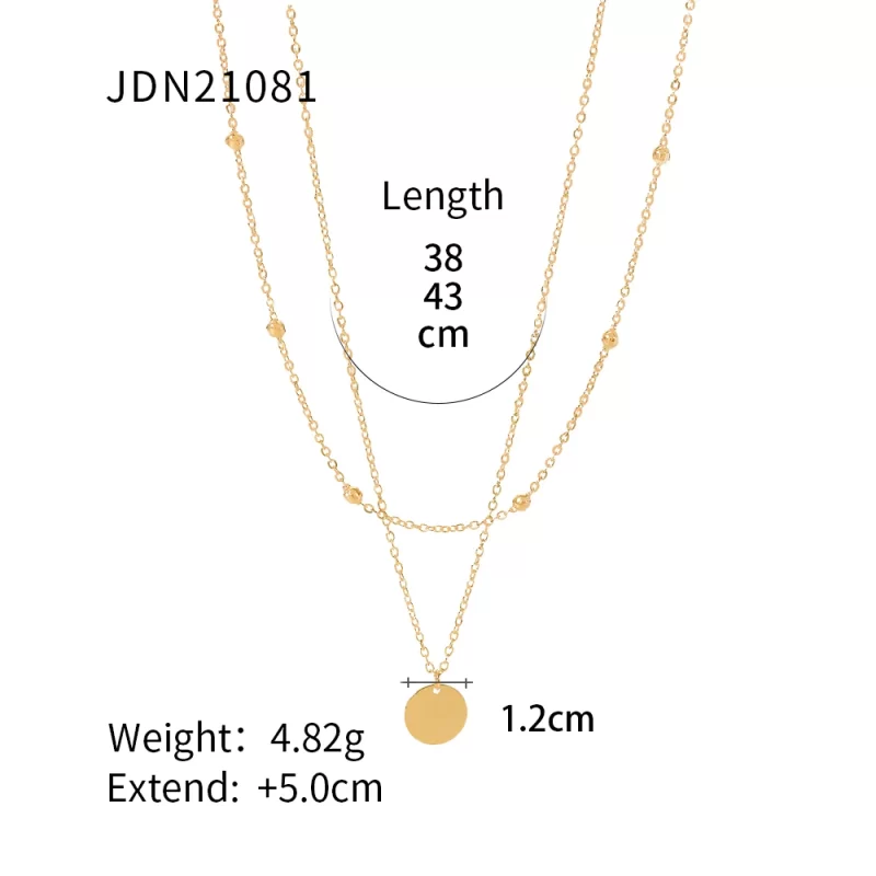 18K Gold Plated Double Layers Stainless Steel Mini Bead Chain Disc Charm Necklace for Girls - Image 6