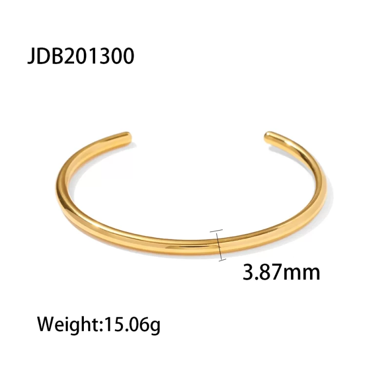 18K Gold Stainless Steel Smooth Open Bracelet Metallic Waterproof Geometric Bracelet For Women Gift - Image 6