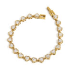 Vintage Stainless Steel Tennis Bracelet with Oval Bezel Diamond Gold Geometric Pattern Heart Shape Fashionable Jewelry Gift