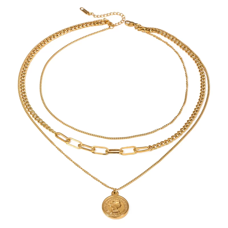 J&D 18k Gold Stainless Steel Layered Coin Pendant Necklace 38/45/50+5cm Trendy - Image 4