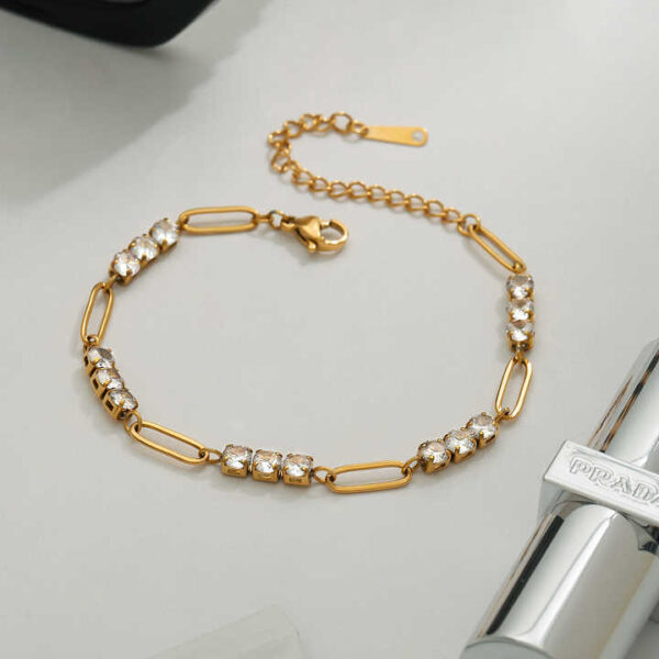 Women's Ins Chain Minimalist Paper Clip Bracelet Circular Zircon Classic Gold Plated Sports Moissanite Bracelets Bangles - Image 4