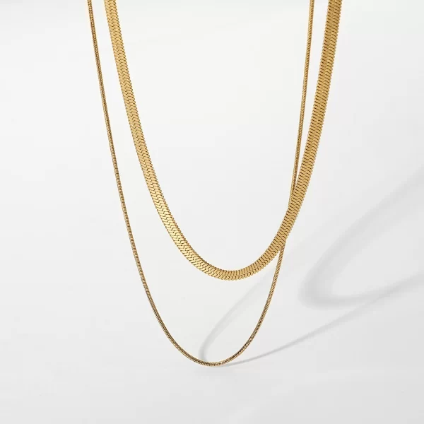 18K Gold Plated Stainless Steel Necklace For Women Punk Style Double Layered Snake Chain Choker Neckalce - Image 5