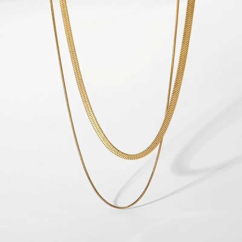 18K Gold Plated Stainless Steel Necklace For Women Punk Style Double Layered Snake Chain Choker Neckalce - Image 5