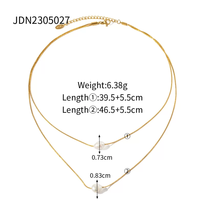 Elegant 18k Gold Plated Double Layered Freshwater Pearl Stainless Steel Pendant Necklace for Women - Image 6