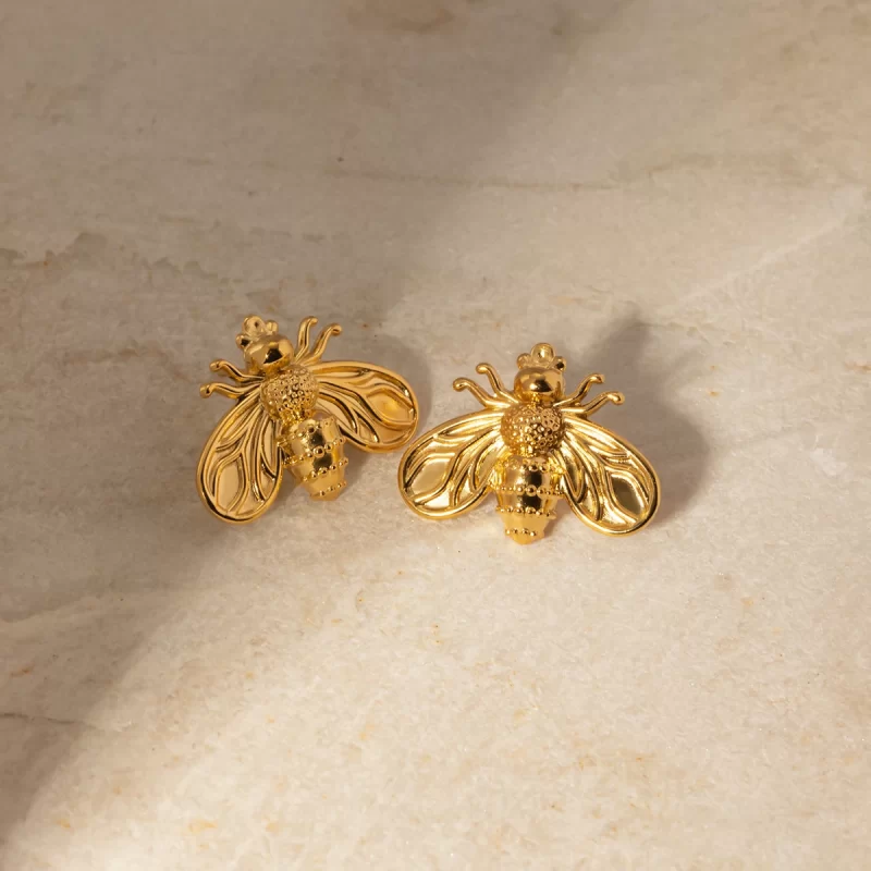 ?Design Waterproof 18K Gold Stainless Steel Minimalist Insect Jewelry Bee Stud Earring Women Cute - Image 2