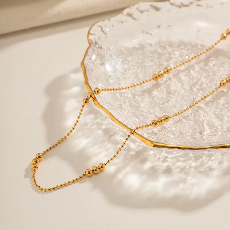 Waterproof 18K Gold Plated Stainless Steel Jewelry Charm Bead Chain Choker Necklace for Girls - Image 4