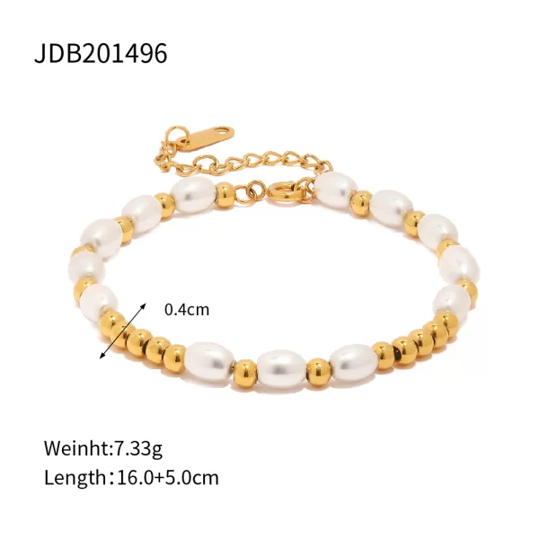Fashion White Glass Pearl Bead Stainless Steel Bracelet for Women Fashion Texture Charm Jewelry Bijoux - Image 4
