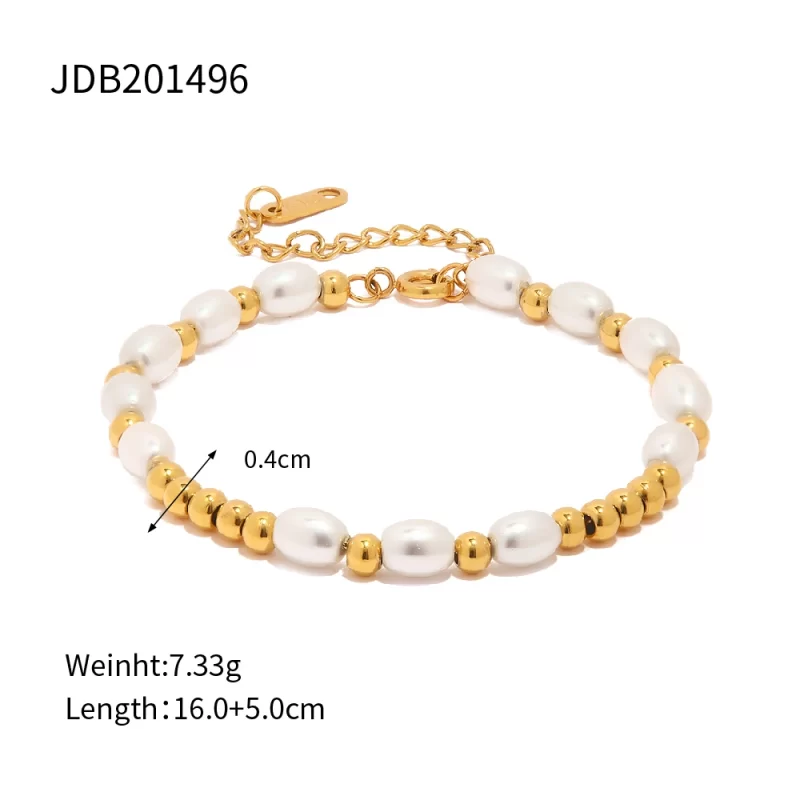 Fashion White Glass Pearl Bead Stainless Steel Bracelet for Women Fashion Texture Charm Jewelry Bijoux - Image 4