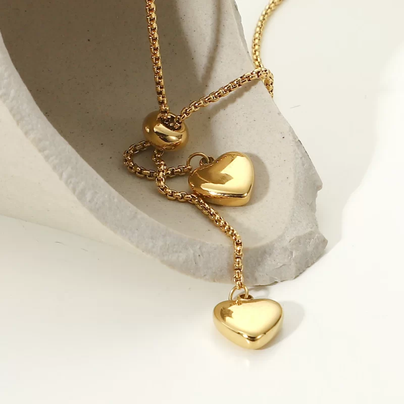 Cheap Y-shaped Stainless Steel Jewelry Party Gift Soft 14K Gold Rope Chain Love Heart Pendant Necklace Girls - Image 2