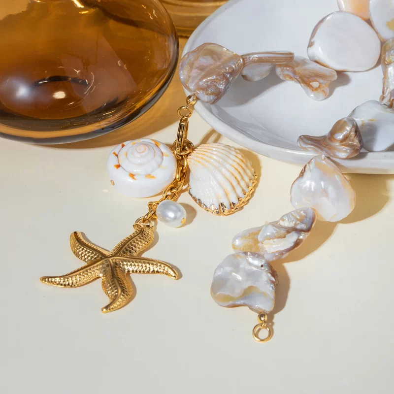 New Trendy Ocean Series 18K PVD Gold Plated Stainless Steel Pearl Starfish Shell Choker Necklace for Women - Image 4