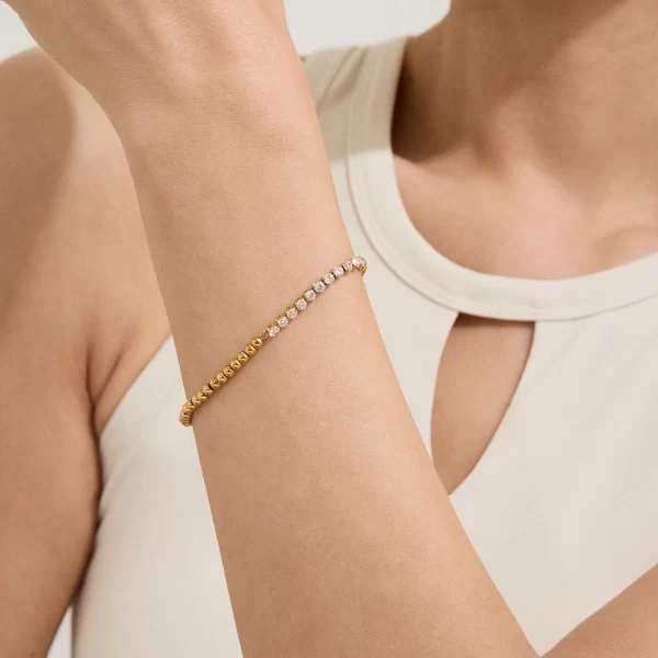 Silver And 18K PVD Gold Plating Summer Fashionable Style Mix Ball Tennis Chain Bracelet for Women - Image 3