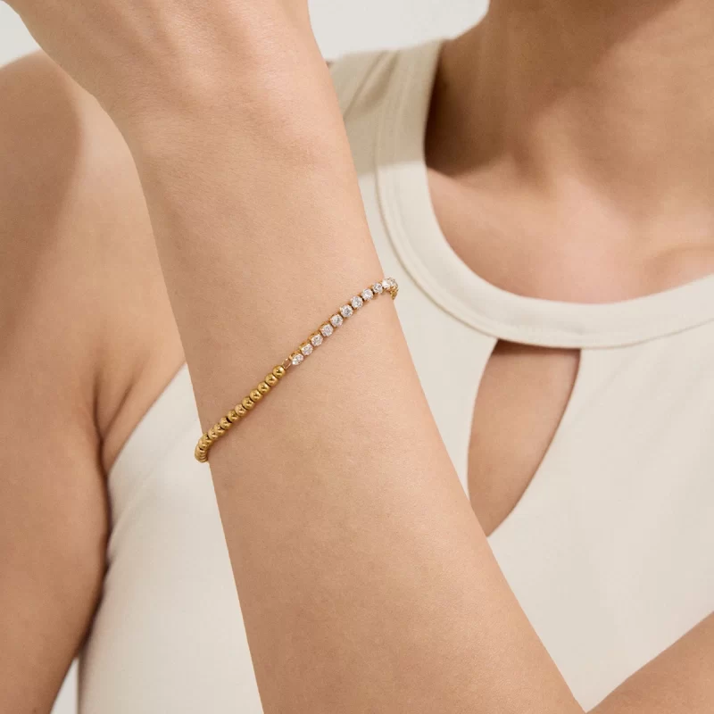 Silver And 18K PVD Gold Plating Summer Fashionable Style Mix Ball Tennis Chain Bracelet for Women - Image 3
