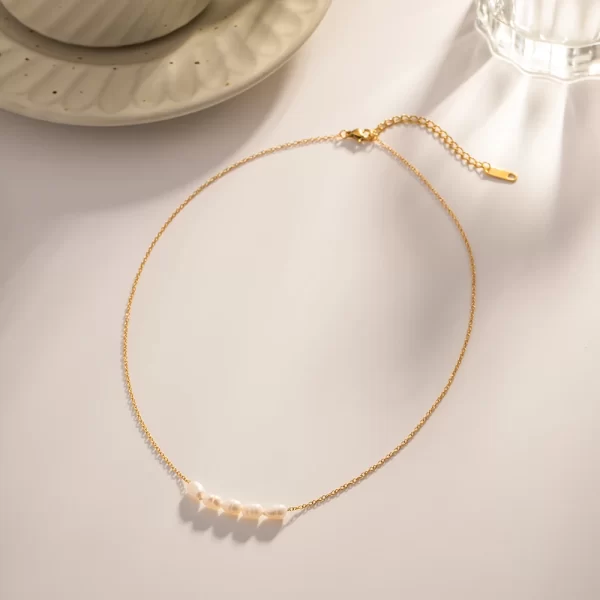 Dainty 18K Gold Plated Stainless Steel Clavicle Chain Natural Freshwater Pearl Choker for Gift - Image 3
