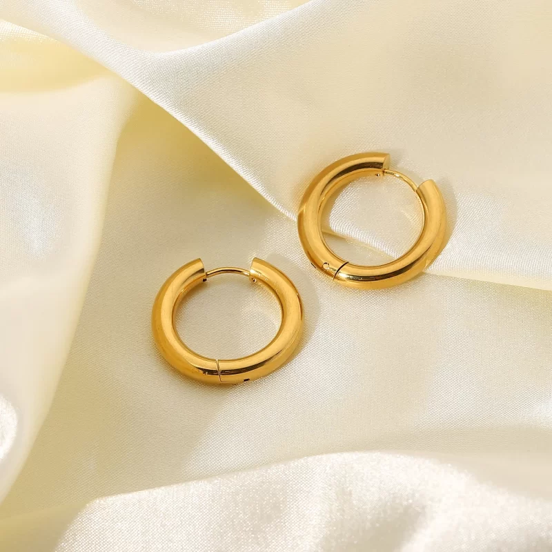 New Arrival 18K Gold Double Layer Plated Stainless Steel Solid Hoop Earrings for Woman Jewelry - Image 3