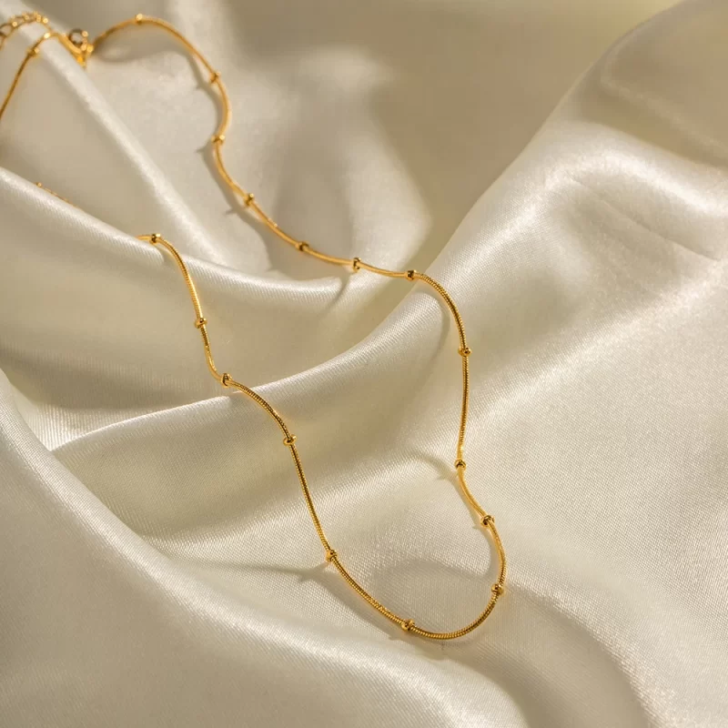 Geometric Round Snake Chain Choker Wedding Stainless Steel Interval Bead Chain Necklace for Girls - Image 2