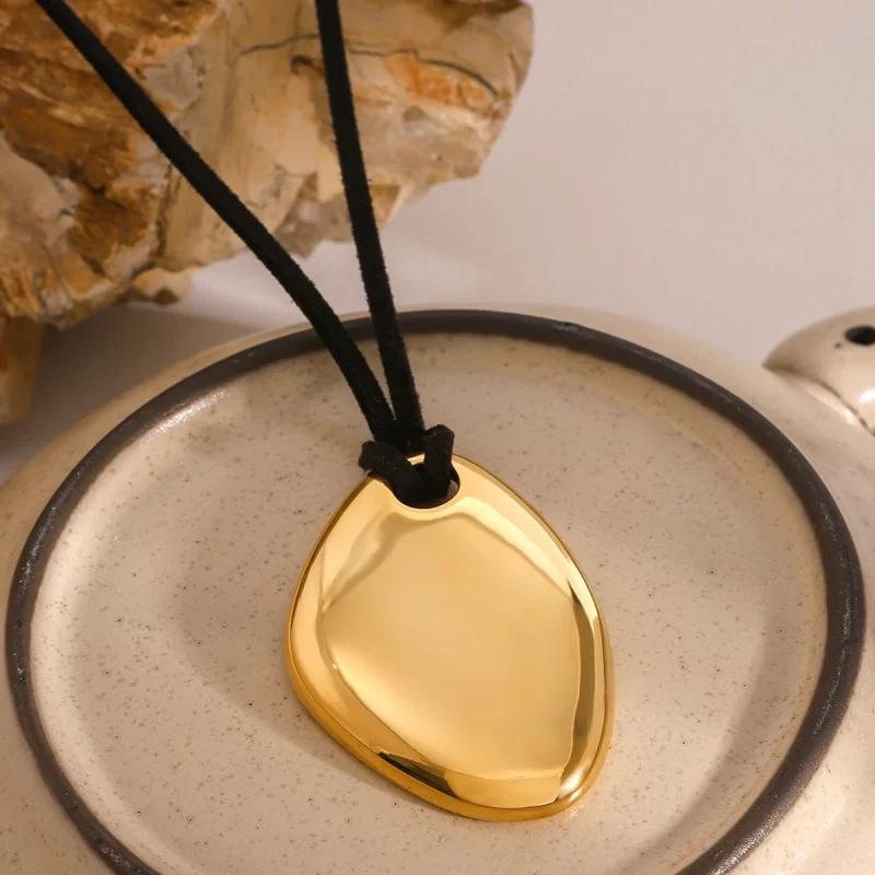 J&D 18k Stainless Steel Modern Irregular Smooth Pendant Fashion Necklace Black Wax Rope 70cm - Image 5