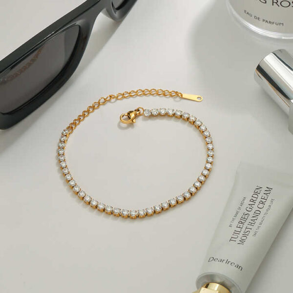 Luxury Stylish 18K Gold Stainless Steel Tennis Chain 3MM Zircon Chain Sports Tennis Chain Bracelet - Image 4