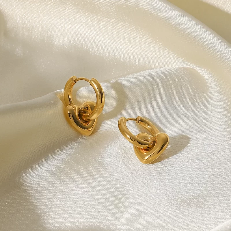 Removable Hollow Heart Ring Pendant Earrings Stainless Steel 14K Gold Pvd Plated Hoop Earrings - Image 2