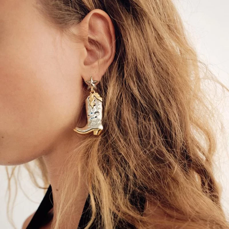 Stainless Steel Polished Minimalist Trendy Jewelry  Star boot drop Earrings for Women - Image 2