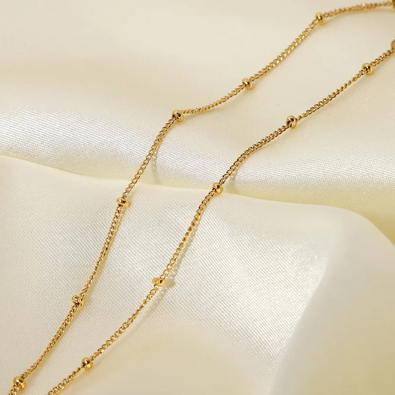 Dainty 18K Gold Plated Stainless Steel Thin Bead Chain Chokers Necklace Minimalist for Women - Image 5