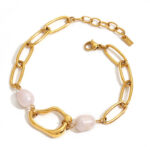 Luxury 18k Gold Stainless Steel Adjustable Bracelets Freshwater Pearl Irregular Pendant Bracelets