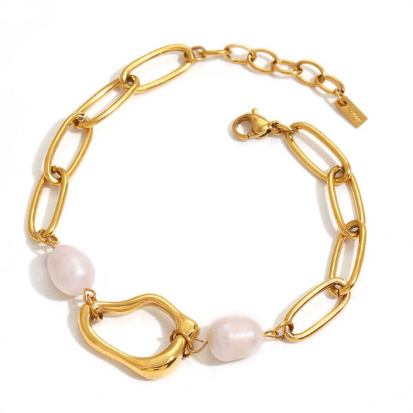 Luxury 18k Gold Stainless Steel Adjustable Bracelets Freshwater Pearl Irregular Pendant Bracelets