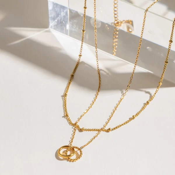 Youthway Stainless Steel Double Layers Necklace For Women 2024 18K Gold Plated Texture Waterproof Thin Chain Jewelry New Gift - Image 5