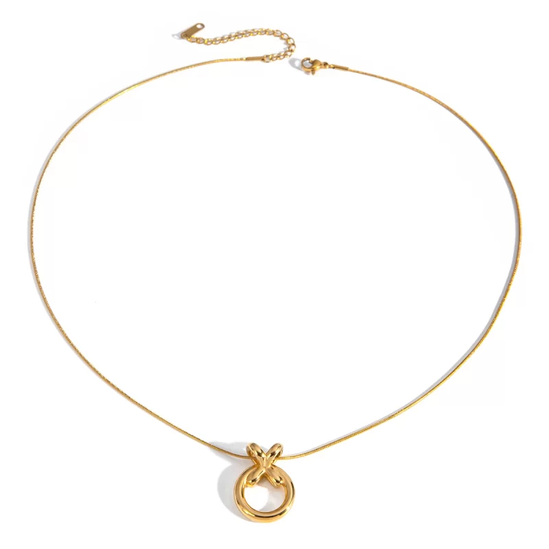 J&D Jewelry Fashion Necklace Two Tone Plated Snake Chain Necklace Stainless Steel Donuts Pendent Necklace - Image 5