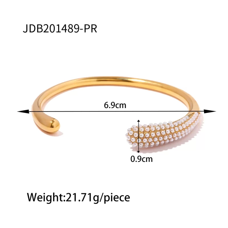 Freshwater Pearl Inlaid Stainless Steel 18K Gold-plated Open Bangle Fashion Jewelry Customization Bracelet for Women - Image 5