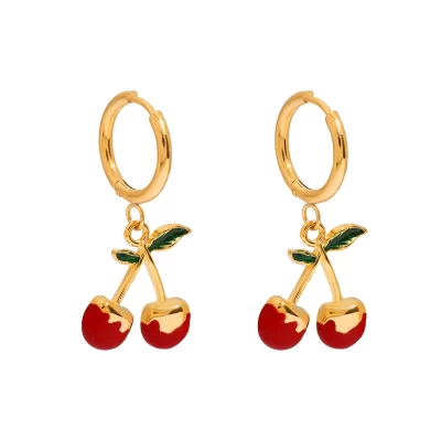 18K Gold Stainless Steel Sweet and Romantic Alloy Oil Drop Cherry Pendant Earrings Pendant Earrings