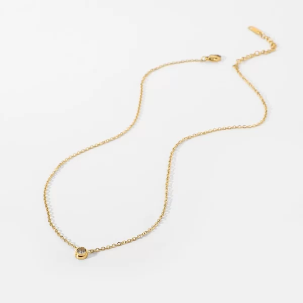 18K Gold Plated Stainless Steel Round Zircon Pendant Necklace For Women Minimalist Classic Choker Necklace - Image 5