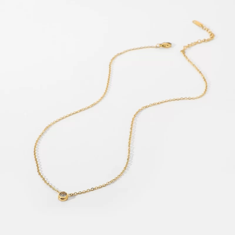18K Gold Plated Stainless Steel Round Zircon Pendant Necklace For Women Minimalist Classic Choker Necklace - Image 5