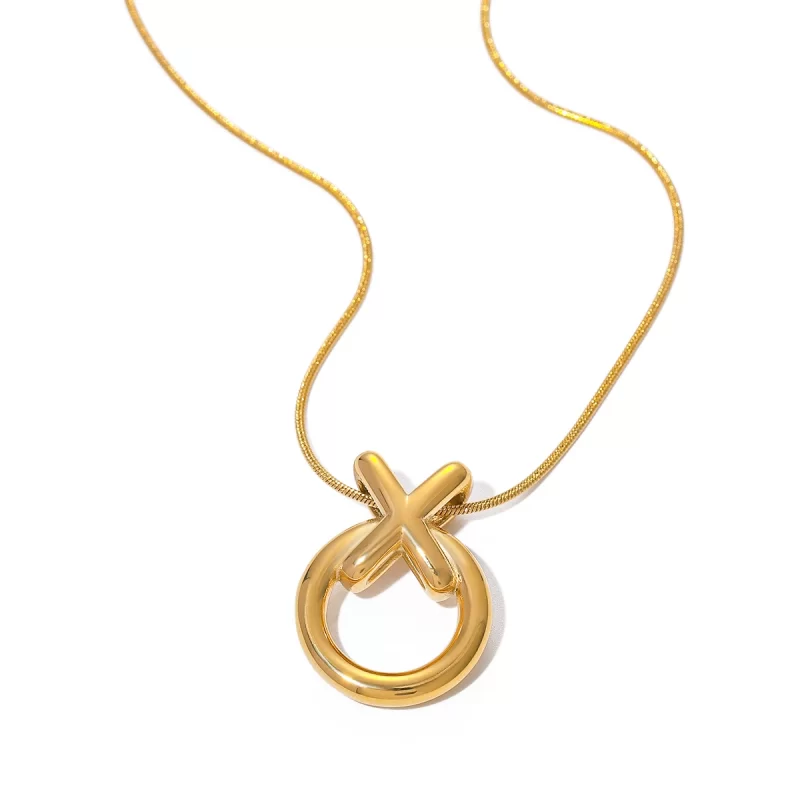 J&D Jewelry Fashion Necklace Two Tone Plated Snake Chain Necklace Stainless Steel Donuts Pendent Necklace - Image 4