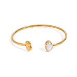 18k Gold Stainless Steel Pearl Spring Bangle Waterproof Tarnish Free Jewelry