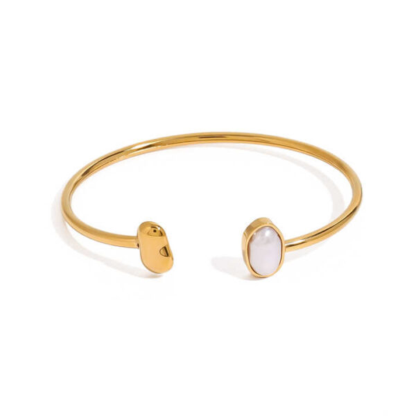 18k Gold Stainless Steel Pearl Spring Bangle Waterproof Tarnish Free Jewelry