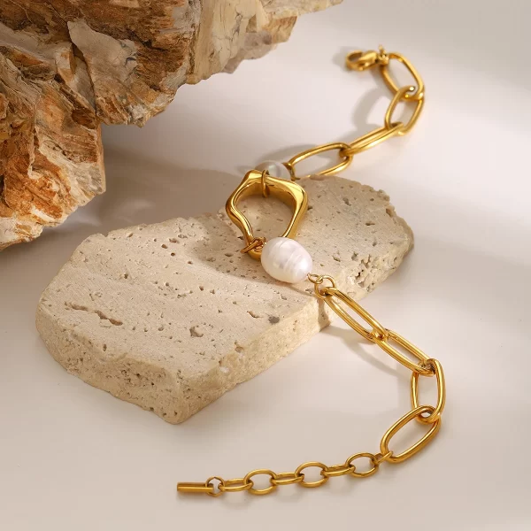 Luxury 18k Gold Stainless Steel Adjustable Bracelets Freshwater Pearl Irregular Pendant Bracelets - Image 4