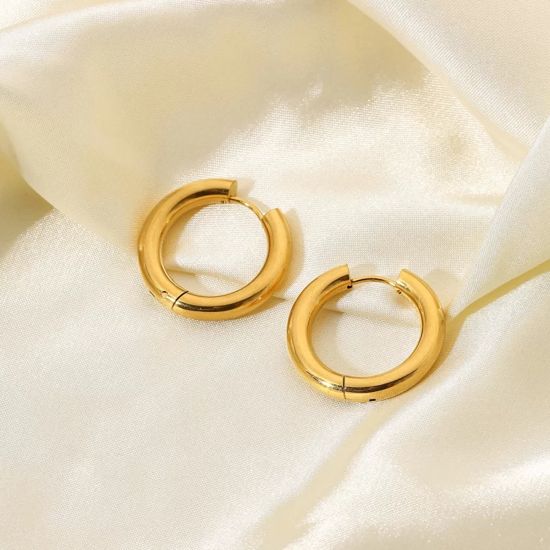 New Arrival 18K Gold Double Layer Plated Stainless Steel Solid Hoop Earrings for Woman Jewelry - Image 2