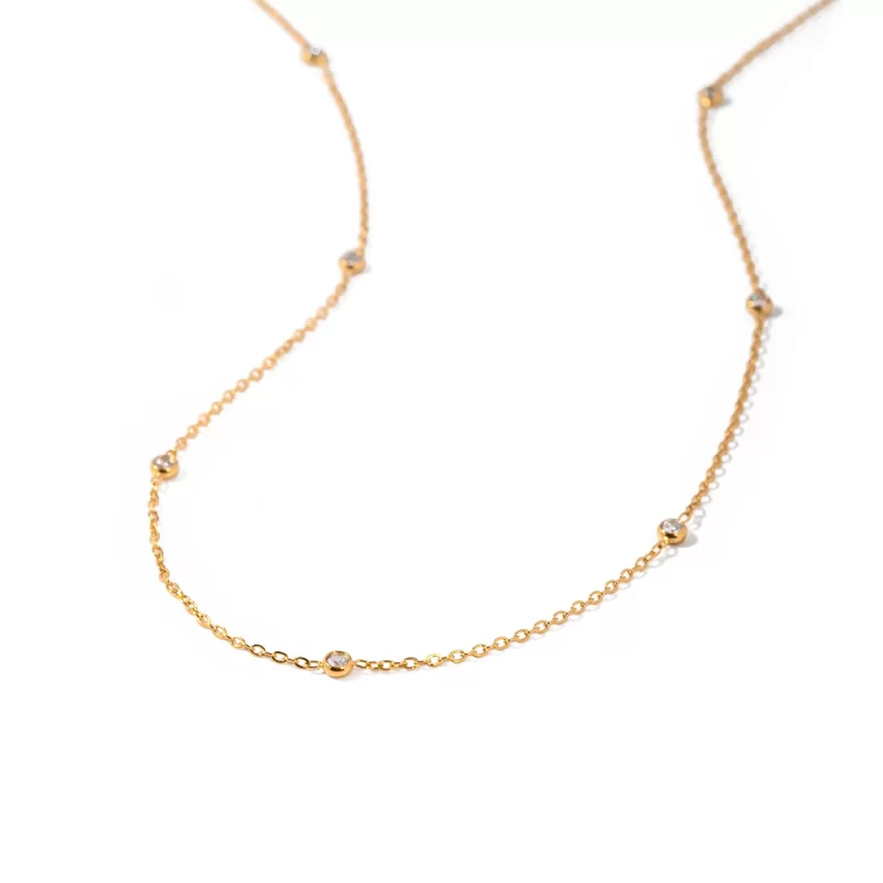 J&D Jewelry Dainty 18K PVD Gold Plated Stainless Steel Round Cubic Zirconia Chain Necklace for Women - Image 3