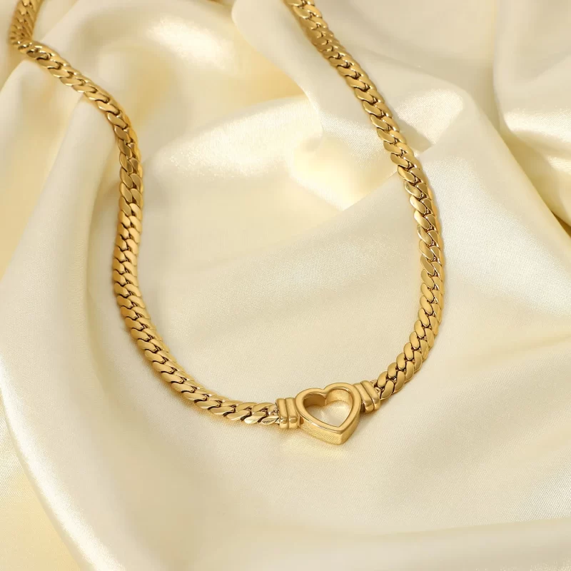 New Trend Stainless Steel Cuban Chain Hollow Heart Necklace Wedding Love Heart Pendant Necklace - Image 3