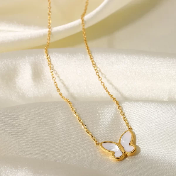 Tarnish Free Shell Butterfly Pendant Necklace For Women 18k Gold Plated Stainless Steel Choker Necklace - Image 4