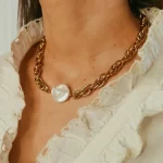 New 18k Gold Plated Stainless Steel Pearl Choker Fashion Rope Chain Freshwater Pearl Necklace
