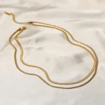 J&D Jewelry Waterproof 18K PVD Gold Plating Also Silver Colorway Two Layers Rope Flat Snake Chain Necklace