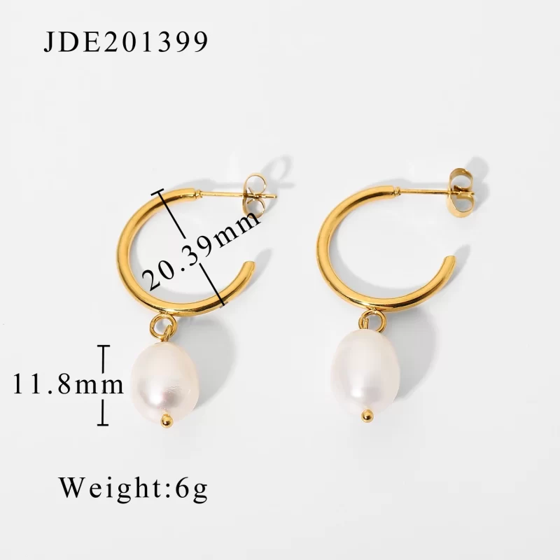 New Trend Geometric Stainless Steel CC Shape Pearl Hoop Earrings Geometric 18K Gold Plated Pearl Hoop Earring for Women - Image 6