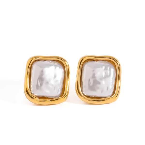 18K Gold Stainless Steel Spring Summer Square Irregular Shape Peal Earring for Women