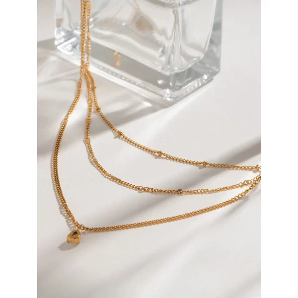 Youthway Statement Fashion Gold Plated Stainless Steel White Zircon Pendant Multi-layer Chain Necklace Waterproof Lady Jewelry - Image 5